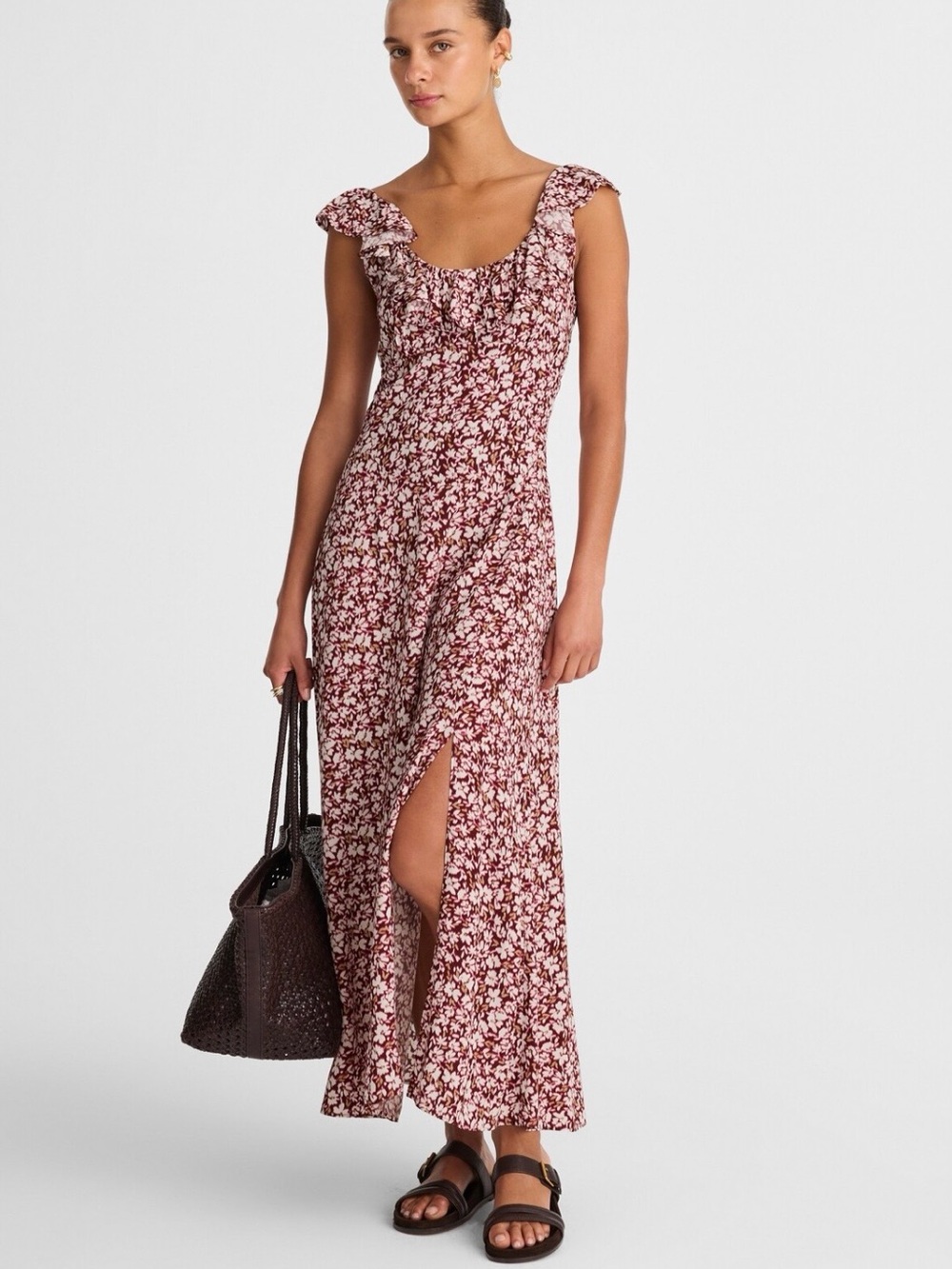 NWT Madewell Floral Scoop Neck Maxi Dress in Burgundy Floral Size 10